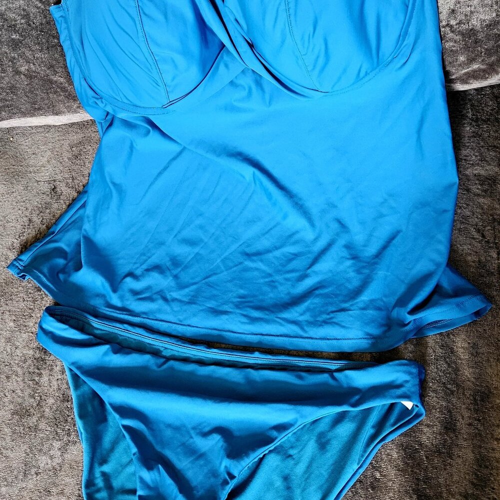 Birdsong Underwire Wrap Tankini & bottom set 34H - Deep Ocean
